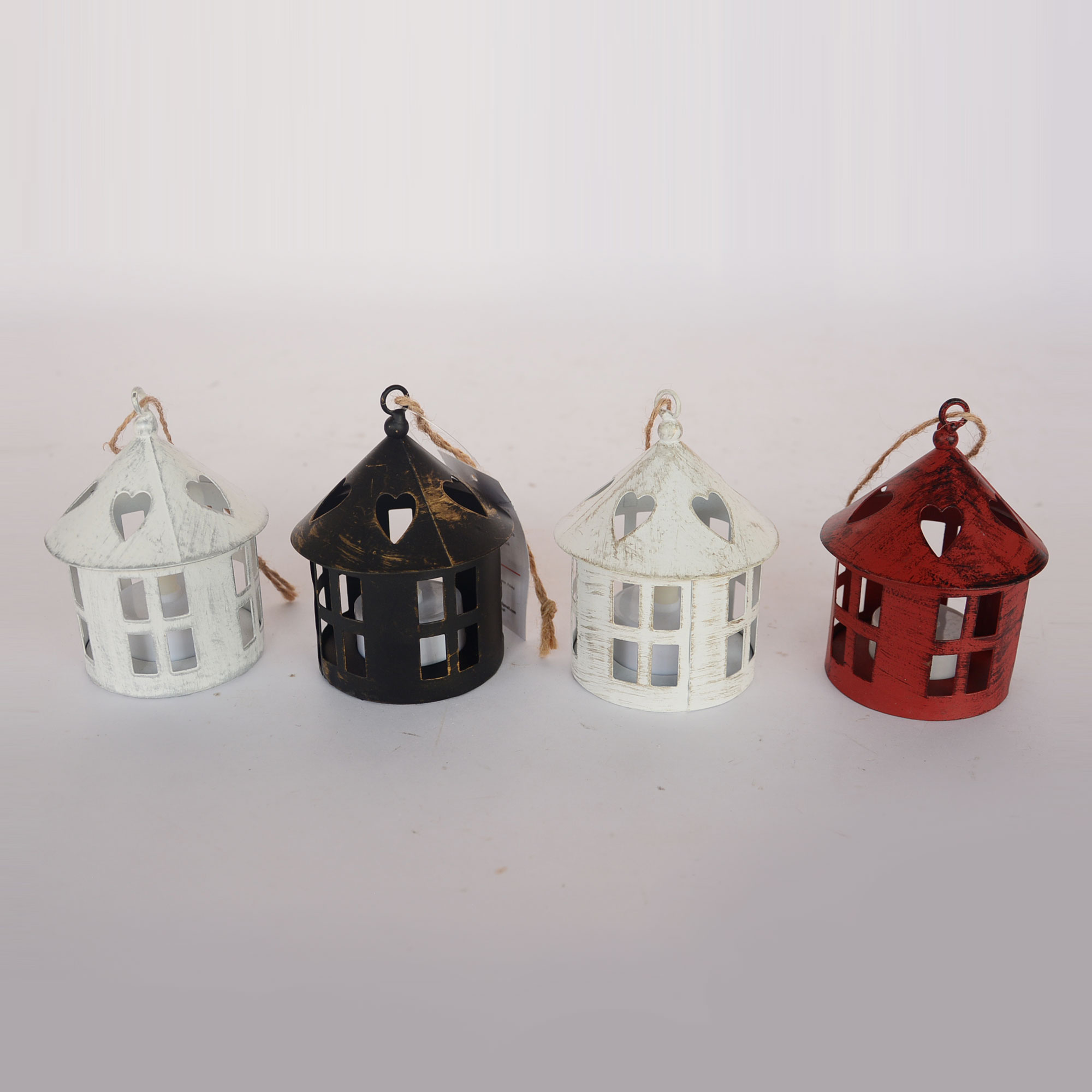 Retro Small House Model Metal White Mini Candle Holder Hanging Candle Lantern For Indoor Or Garden Decor JL060006