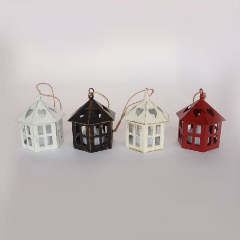 Retro Small House Model Metal White Mini Candle Holder Hanging Candle Lantern For Indoor Or Garden Decor