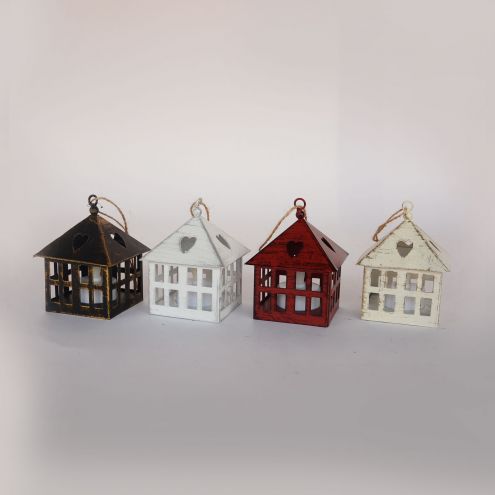 Retro Small House Model Metal White Mini Candle Holder Hanging Candle Lantern For Indoor Or Garden Decor