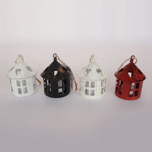 Retro Small House Model Metal White Mini Candle Holder Hanging Candle Lantern For Indoor Or Garden Decor