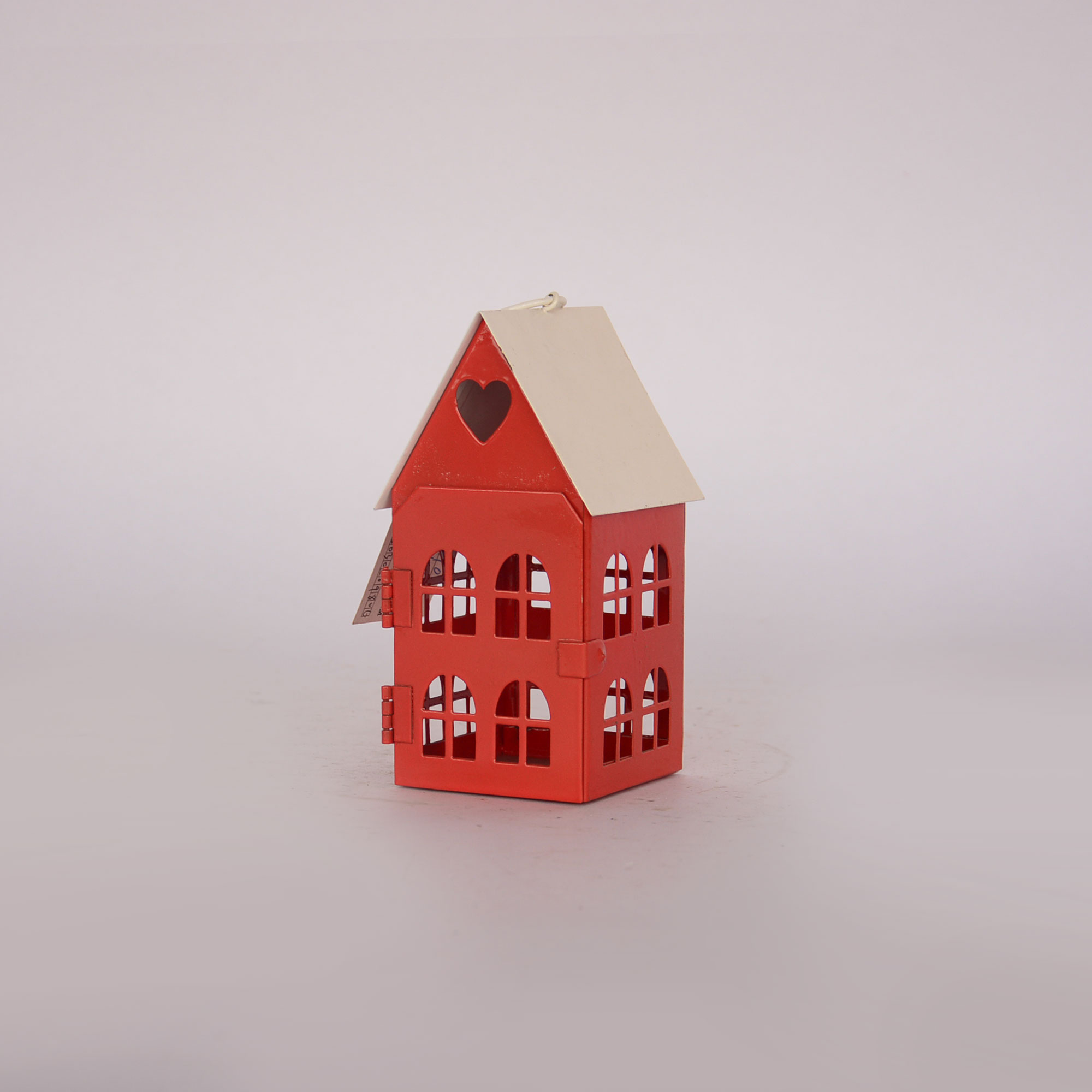Christmas Red Roof and White body House Shape Candle Holders White Metal Lantern JL060347