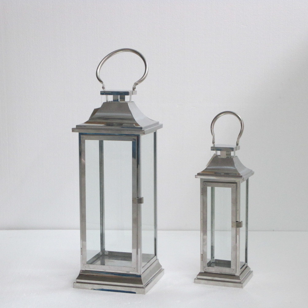 High Quality Stainless Steel Lantern Set of 2 Assorted with Clear Glass JL050079