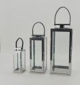 High Quality Stainless Steel Lantern Set of 2 Assorted with Clear Glass and black leather handle