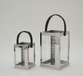 High Quality Stainless Steel Lantern Set of 2 Assorted with Clear Glass and black leather handle