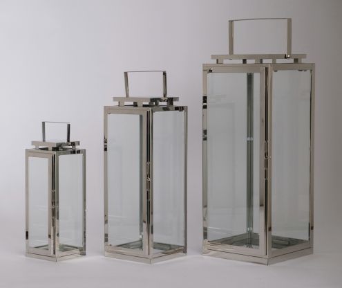High Quality Stainless Steel Lantern Set of 3  Assorted with Clear Glass 