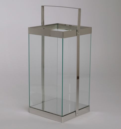 Set of 2 simple glass stainless steel candle lanterns