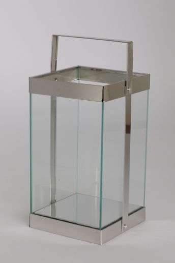 Set of 2 simple glass stainless steel candle lanterns