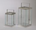 Set of 2 simple glass stainless steel candle lanterns