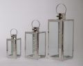 High Quality Stainless Steel Lantern Set of 3 Assorted with Clear Glass and black leather handle