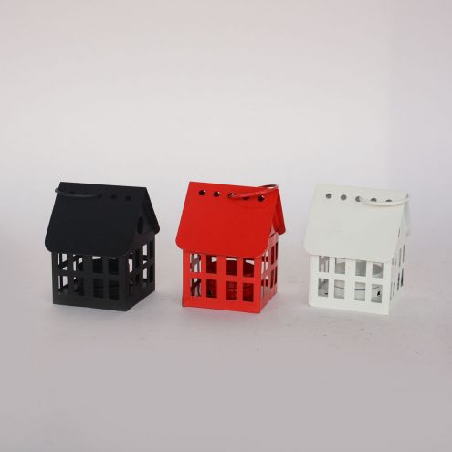 Hot Selling Perforated Metal Lantern Iron Home Decorative Christmas Modern Hut Shape Lantern