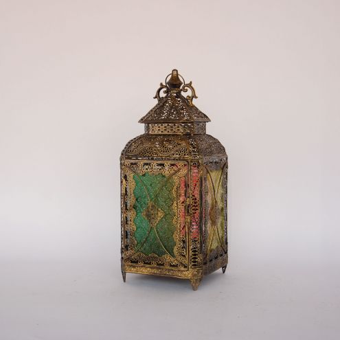 Moroccan Colored Hanging Glass Lantern Retro Desk Lamp Bedroom Decorative Light 