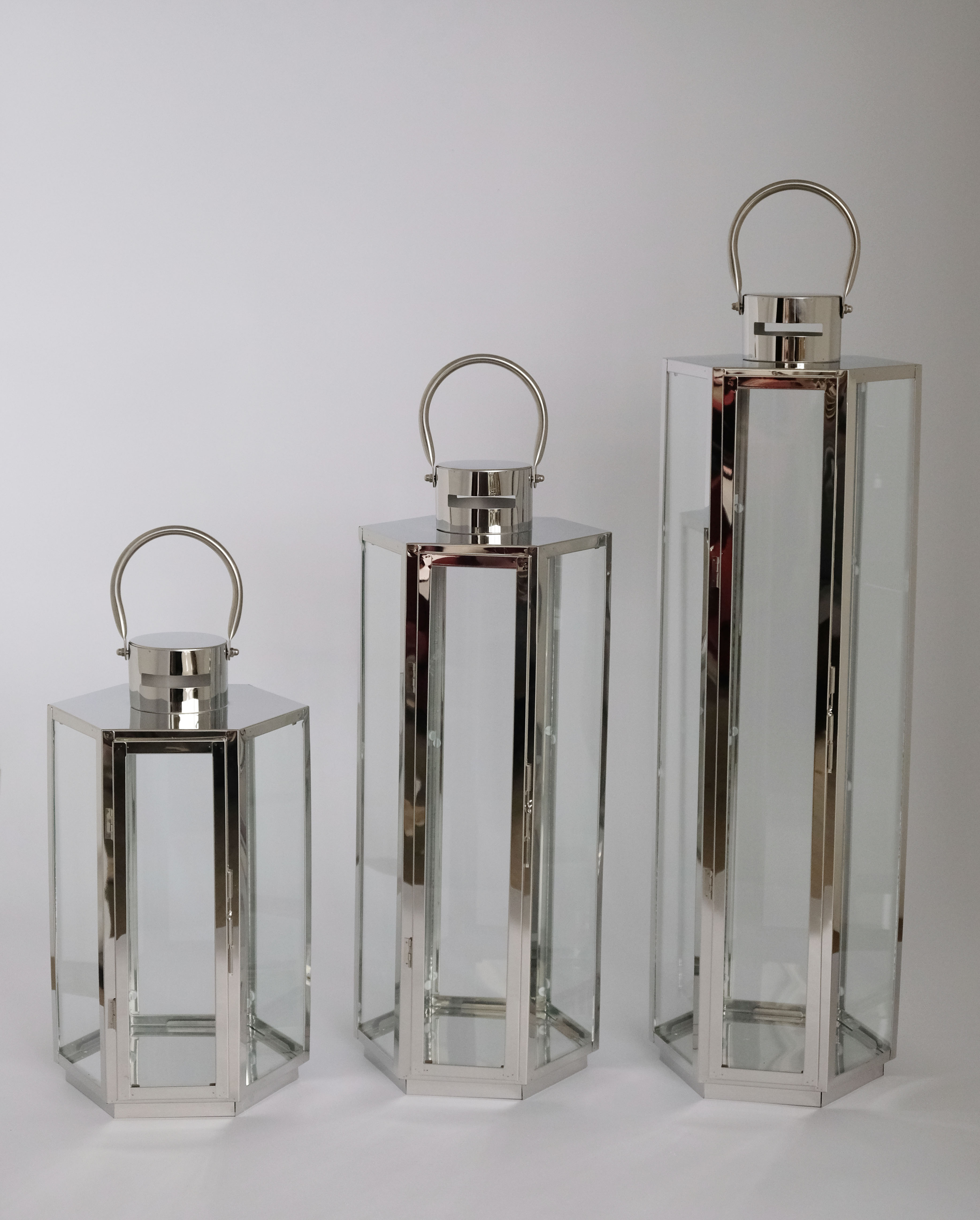 Stainless Steel Lantern Shiny Silver Finished For Home And Garden Decorative Candle Lanterns JL070078SML
