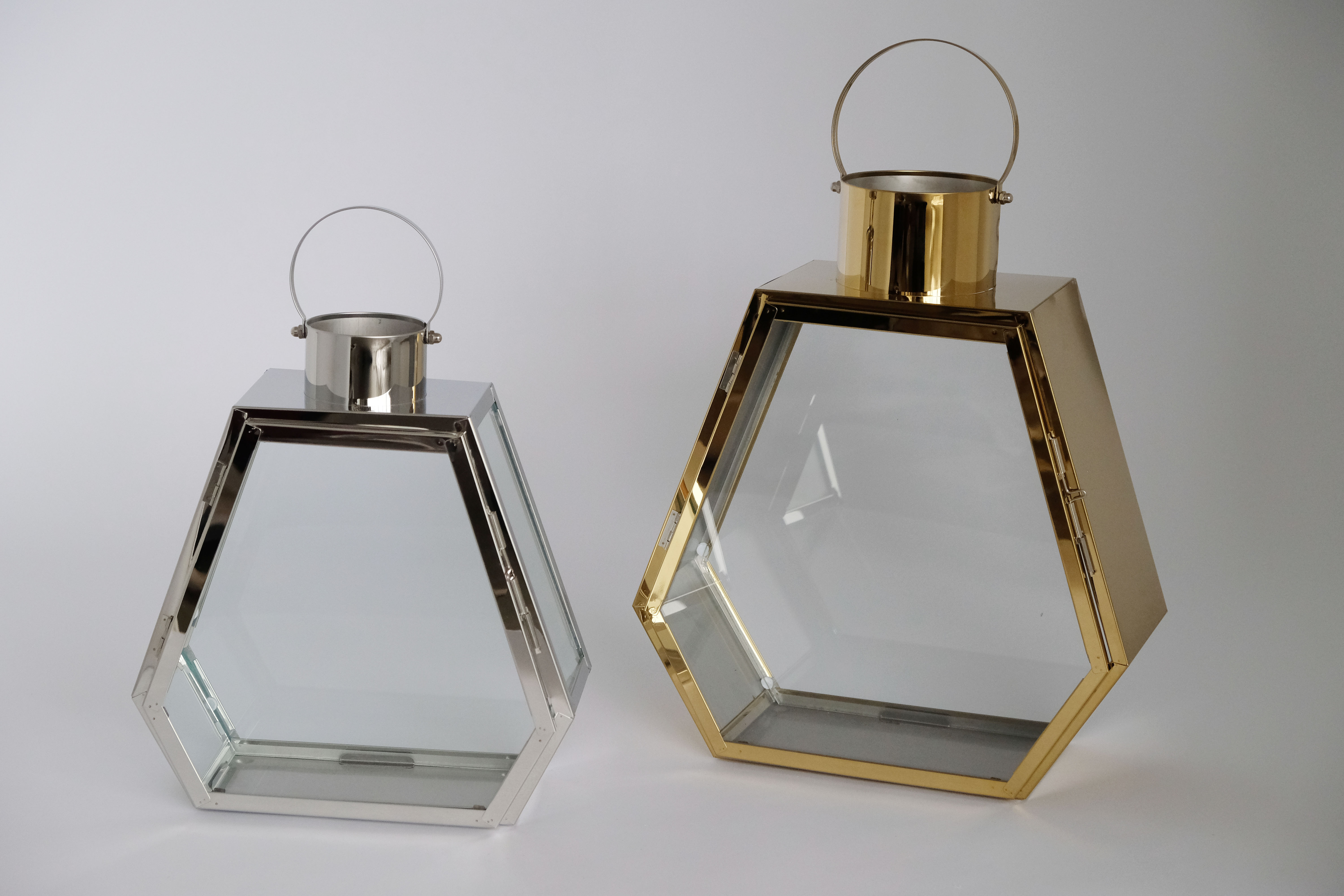 Design your home with Set  Stainless steel mini lanterns for hanging decor with gold mirror lantern for home decor  JL070041SM