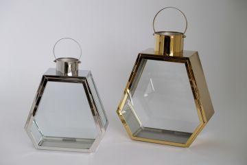 Design your home with Set  Stainless steel mini lanterns for hanging decor with gold mirror lantern for home decor  JL070041SM