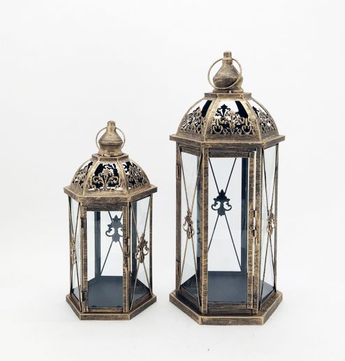 Hot Sale Metal Candle Holders Lanterns Vintage Black Birdcage Hexagonal Metal Lanterns Decorative For Wedding Home Party