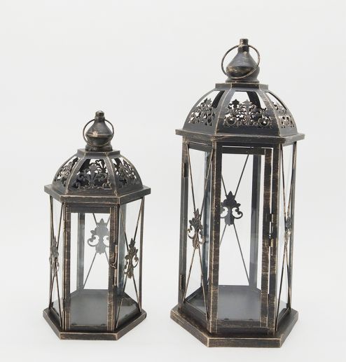 Hot Sale Metal Candle Holders Lanterns Vintage Black Birdcage Hexagonal Metal Lanterns Decorative For Wedding Home Party