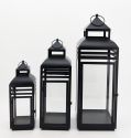 Simple Black Set of 3 Classic Metal Lantern Home Decorative Floor Stand Lanterns Candle