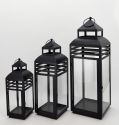 Simple Black Set of 3 Classic Metal Lantern Home Decorative Floor Stand Lanterns Candle