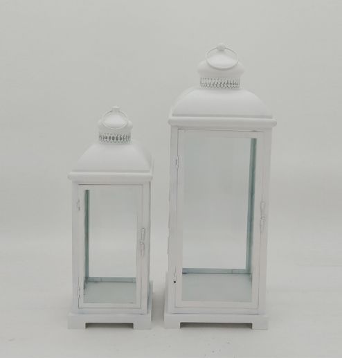 Metal Lanterns Simple European Style Iron Candle Holders with Clear Glass, For Home and Garden Decorations