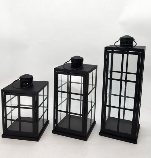 Metal Lanterns Simple European Style Iron Candle Holders with Clear Glass, For Home and Garden Decorations