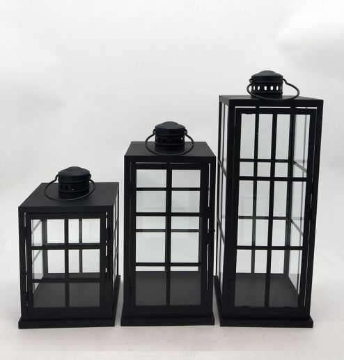 Metal Lanterns Simple European Style Iron Candle Holders with Clear Glass, For Home and Garden Decorations