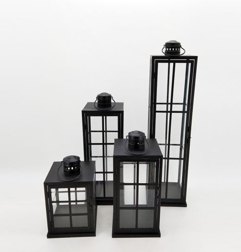 Metal Lanterns Simple European Style Iron Candle Holders with Clear Glass, For Home and Garden Decorations