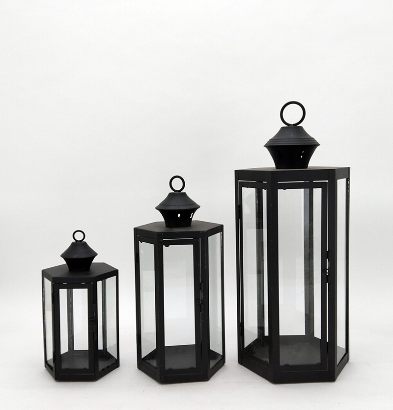 Metal Lanterns Simple European Style Iron Candle Holders with Clear Glass, For Home and Garden Decorations JL012602