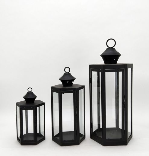 Metal Lanterns Simple European Style Iron Candle Holders with Clear Glass, For Home and Garden Decorations