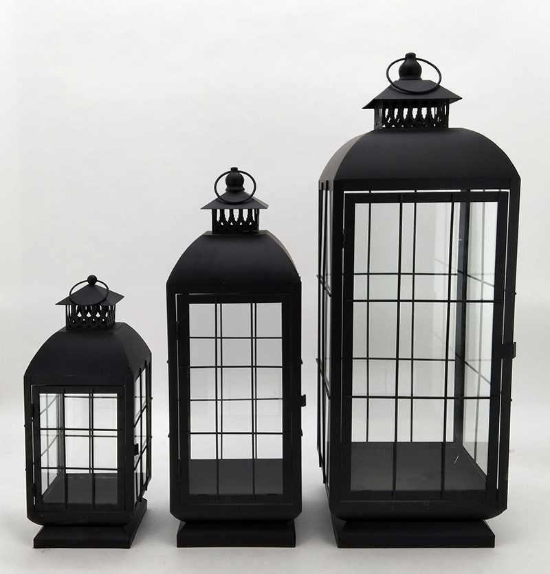 Metal Lanterns Simple European Style Iron Candle Holders with Clear Glass, For Home and Garden Decorations JL012605