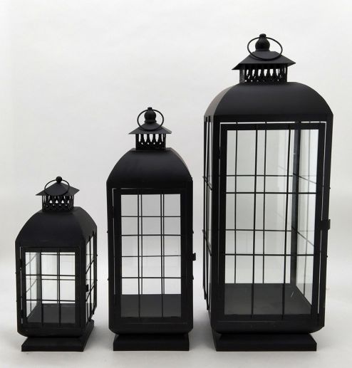 Metal Lanterns Simple European Style Iron Candle Holders with Clear Glass, For Home and Garden Decorations