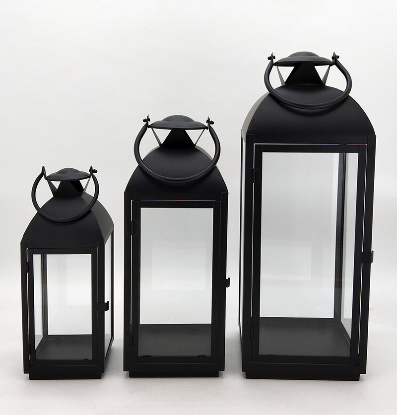 Metal Lanterns Simple European Style Iron Candle Holders with Clear Glass, For Home and Garden Decorations JL012606