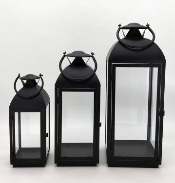 Metal Lanterns Simple European Style Iron Candle Holders with Clear Glass, For Home and Garden Decorations JL012606