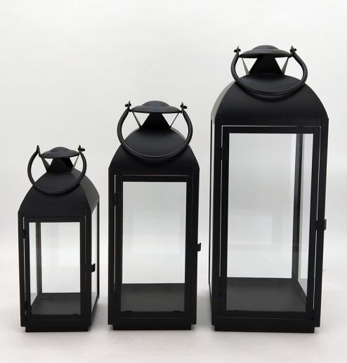 Metal Lanterns Simple European Style Iron Candle Holders with Clear Glass, For Home and Garden Decorations