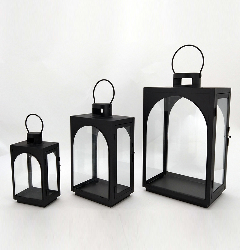 Simple Black Set of 3 Classic Metal Lantern Home Decorative Floor Stand Lanterns Candle JL012607