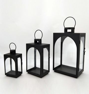 Simple Black Set of 3 Classic Metal Lantern Home Decorative Floor Stand Lanterns Candle JL012607