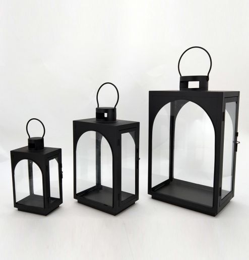 Simple Black Set of 3 Classic Metal Lantern Home Decorative Floor Stand Lanterns Candle
