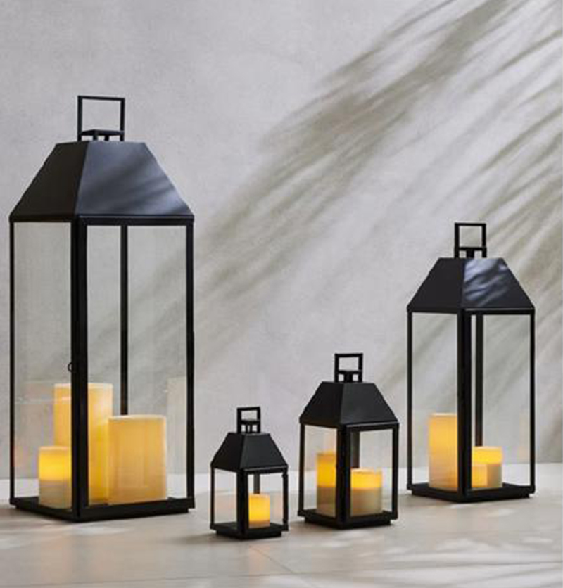 Metal Lanterns Simple European Style Iron Candle Holders with Clear Glass, For Home and Garden Decorations JL012631