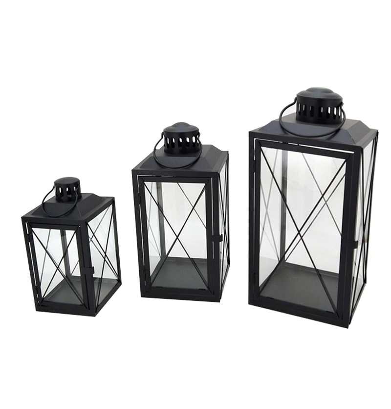 Metal Lanterns Simple European Style Iron Candle Holders with Clear Glass, For Home and Garden Decorations JL012643