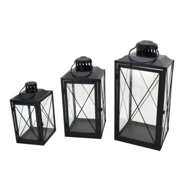 Metal Lanterns Simple European Style Iron Candle Holders with Clear Glass, For Home and Garden Decorations JL012643