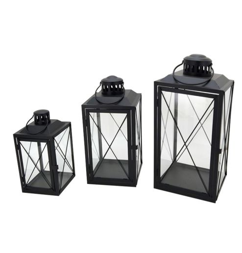 Metal Lanterns Simple European Style Iron Candle Holders with Clear Glass, For Home and Garden Decorations