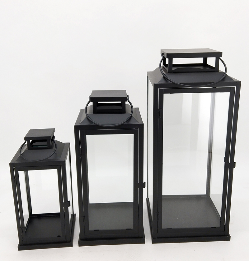 Metal Lanterns Simple European Style Iron Candle Holders with Clear Glass, For Home and Garden Decorations JL012644