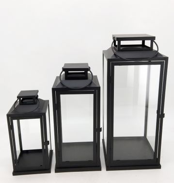 Metal Lanterns Simple European Style Iron Candle Holders with Clear Glass, For Home and Garden Decorations JL012644