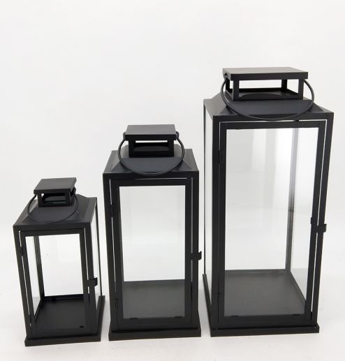 Metal Lanterns Simple European Style Iron Candle Holders with Clear Glass, For Home and Garden Decorations