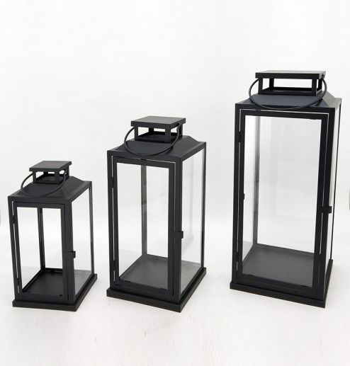 Metal Lanterns Simple European Style Iron Candle Holders with Clear Glass, For Home and Garden Decorations