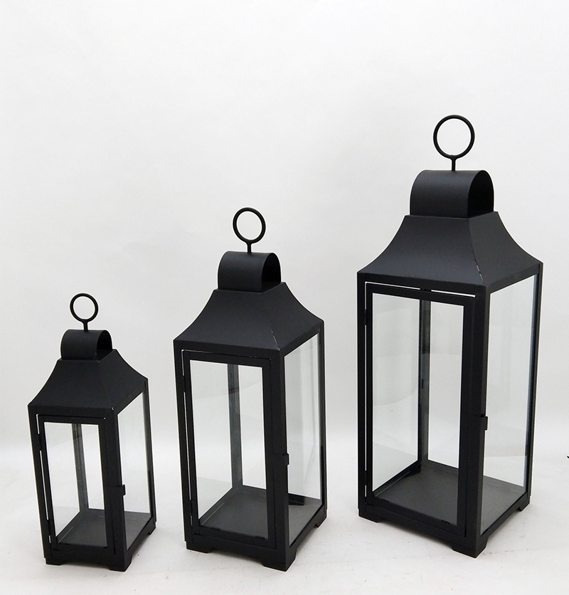 Metal Lanterns Simple European Style Iron Candle Holders with Clear Glass, For Home and Garden Decorations JL012645