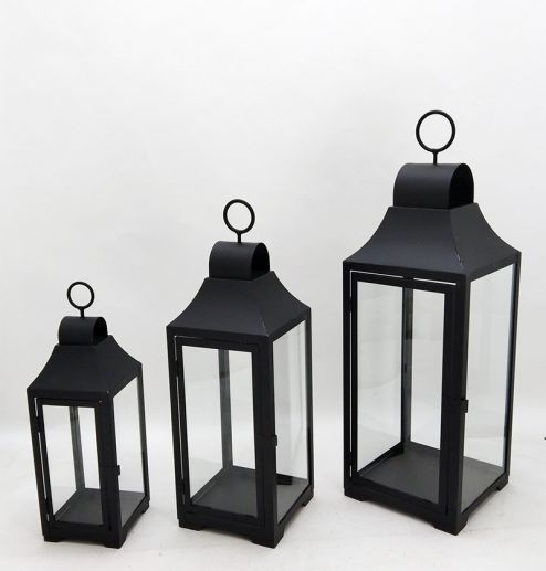 Metal Lanterns Simple European Style Iron Candle Holders with Clear Glass, For Home and Garden Decorations