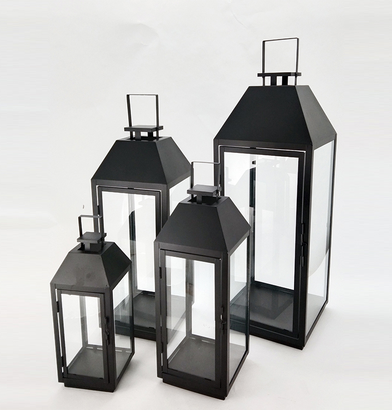 Metal Lanterns Simple European Style Iron Candle Holders with Clear Glass, For Home and Garden Decorations JL012649