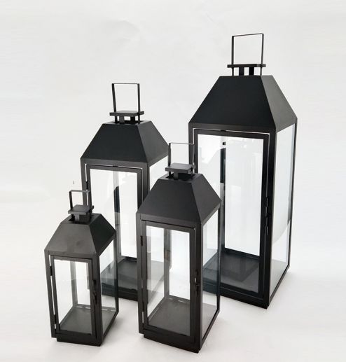 Metal Lanterns Simple European Style Iron Candle Holders with Clear Glass, For Home and Garden Decorations