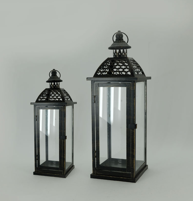 Metal Lanterns Simple European Style Iron Candle Holders with Clear Glass, For Home and Garden Decorations JL012801