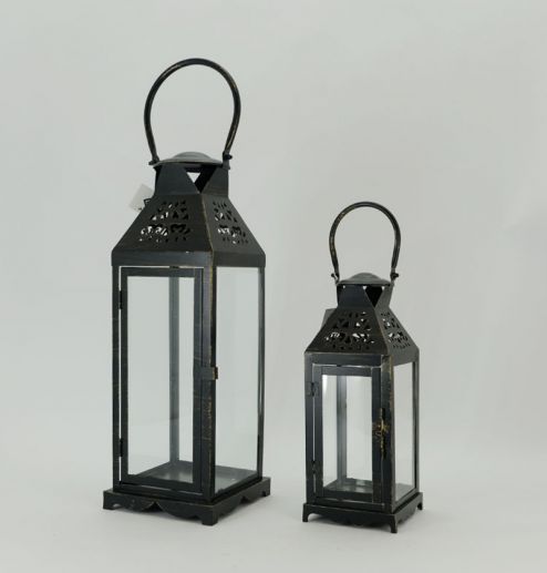 Metal Lanterns Simple European Style Iron Candle Holders with Clear Glass, For Home and Garden Decorations